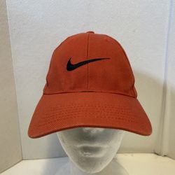 Vintage NIKE STRAPBack Hat Cap OSFA ADJUSTABLE - ORANGE - BLACK CENTER SWOOSH