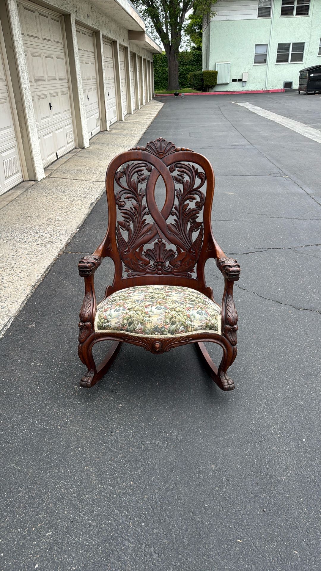 Antique Rocking Chair with Dragon Carvings – Unique Vintage Find