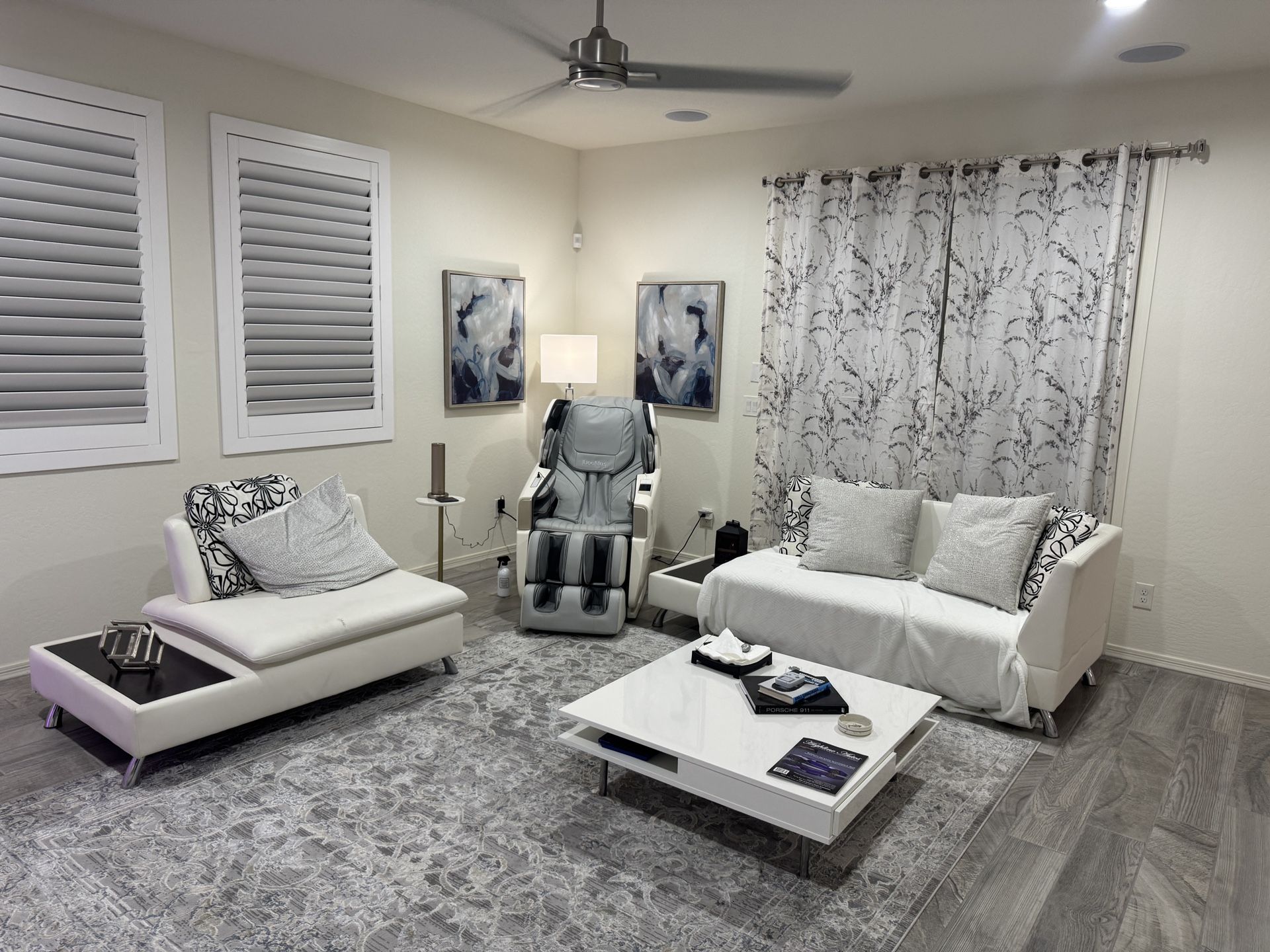 Modern White Faux Leather Couch – Wear on Seat (See Pics)