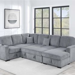 Corduroy Sectional Sleeper Sofa Pull Out Bed With Storage