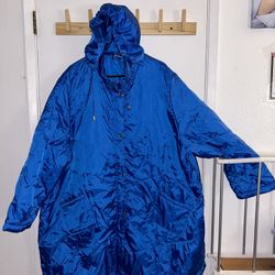 Polyester Nylon Water Resistant Metallic Blue Rain Jacket 3/4 Length Men’s Sz 4X