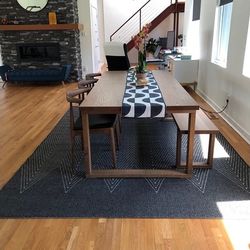 Contemporary Modern  Wood Dining Chair With Arms Armchairs PU Leather Cushion Seat Black