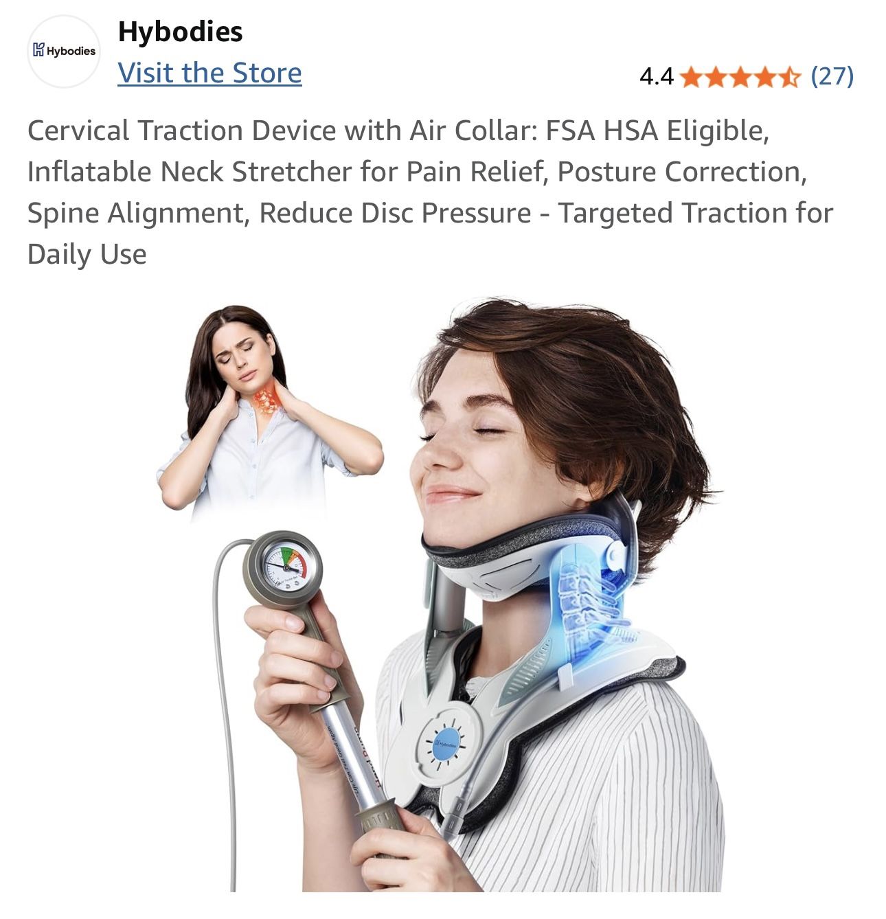 Cervical Traction Device with Air Collar: FSA HSA Eligible, Inflatable Neck Stre