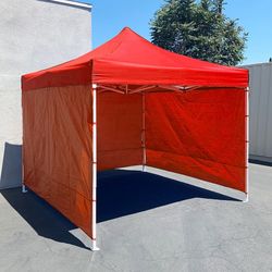 (NEW) $129 Heavy Duty 10x10 ft with 3 Sidewalls, EZ Popup Canopy Outdoor Gazebo, Carry Bag (Black)
