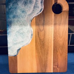 Stunning Acacia Wood And Resin With Ocean Theme Cutting Board 