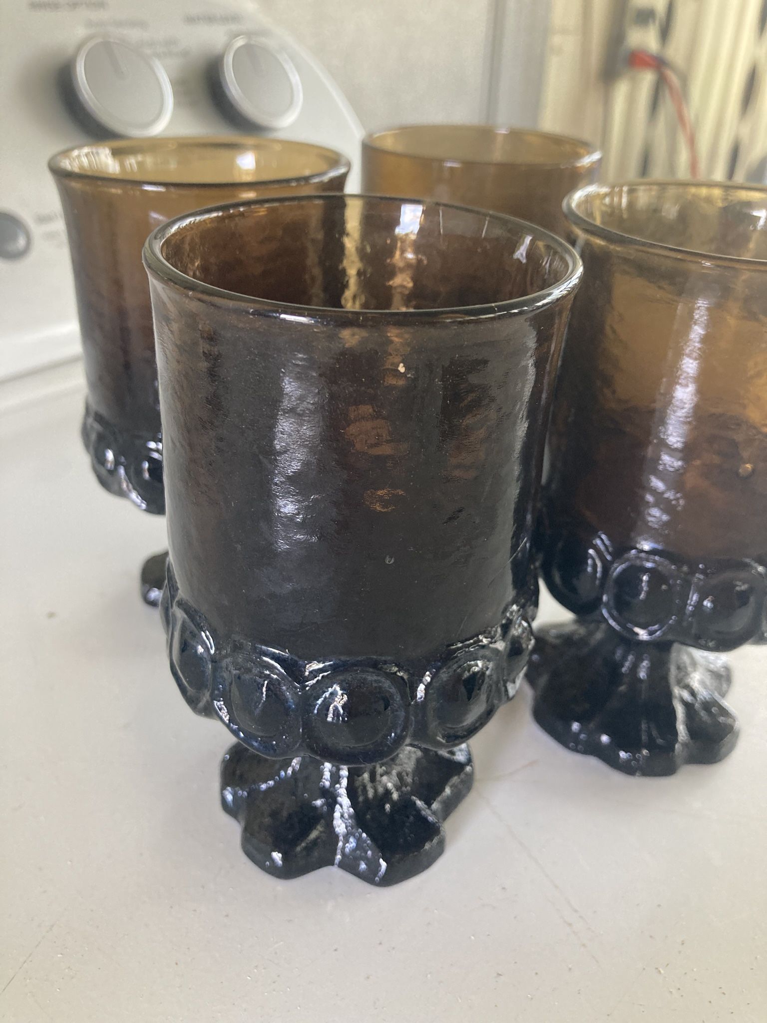 Vintage Brown Cup Glass Goblet Pedestal Heavy Thick