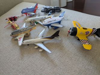Toy planes, helicopters, motorcycle