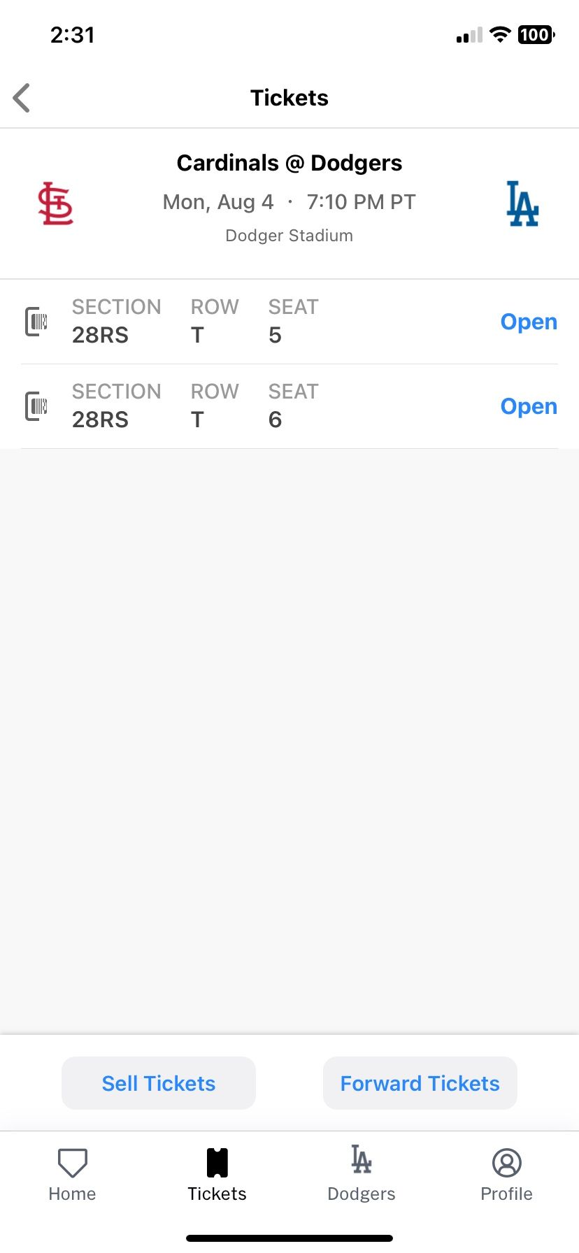 2 Dodger Tickets
