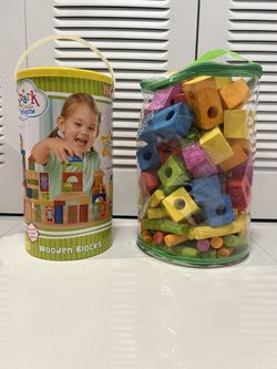 Spark. Create. Imagine. Wooden Animal Blocks with Shape Sorting Lid /  Foam Blocks for Toddlers, Soft Stacking Building Block Toys Set for Kids, Boys 