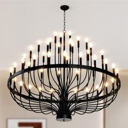 60" Extra Large Chandelier, 48-Light Black Foyer Chandeliers for High Ceilings, Modern Farmhouse Light Fixtures for Dining Room Kitchen Island, E12 Vi