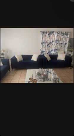 3-Piece Navy Blue Sofa Set – 2 Loveseats & 1 Sofa – Clean & Gently Used