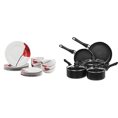 Amazon Basics 18 Piece Kitchen Dinnerware Set, Plates, Dishes