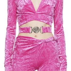 Versace Medusa Biggie Cropped Velvet Hoodie Size 42 Medium Pink New 