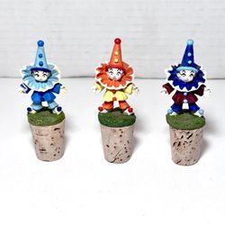 Vintage Circus Clown Wine Cork Resin Figurine Set of 3
