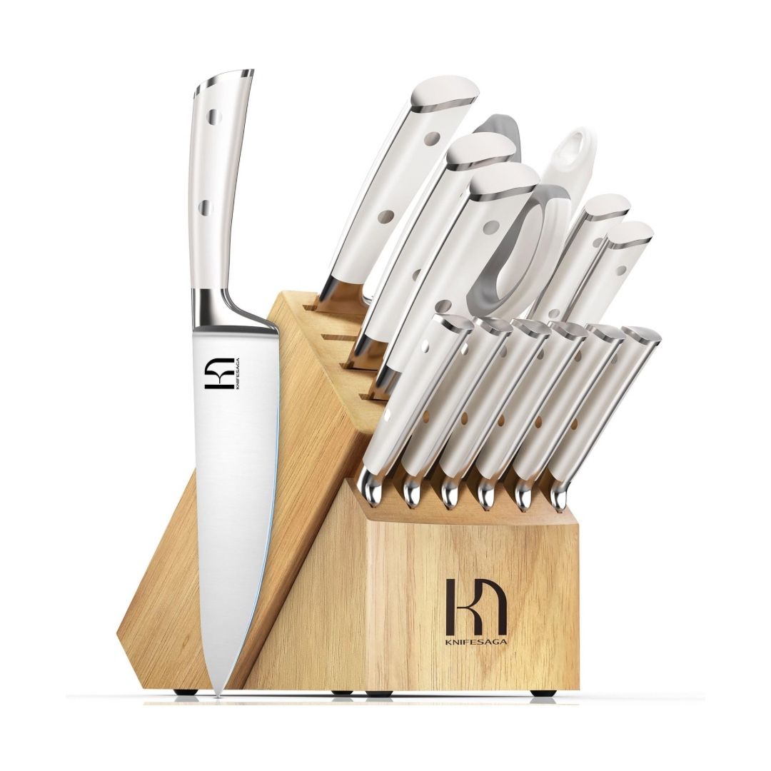 KnifeSaga 2024 Upgraded Professional Japanese 15 Piece Premium Knife Set Carbon Stainless Steel