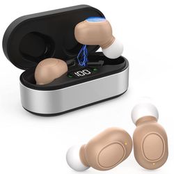Rechargeable Hearing Aids for Adults Gain of 35dB, No Whistling & Noise Cancelling Hearing Amplifiers Devices for Adults Hearing Loss, LED Power Displ