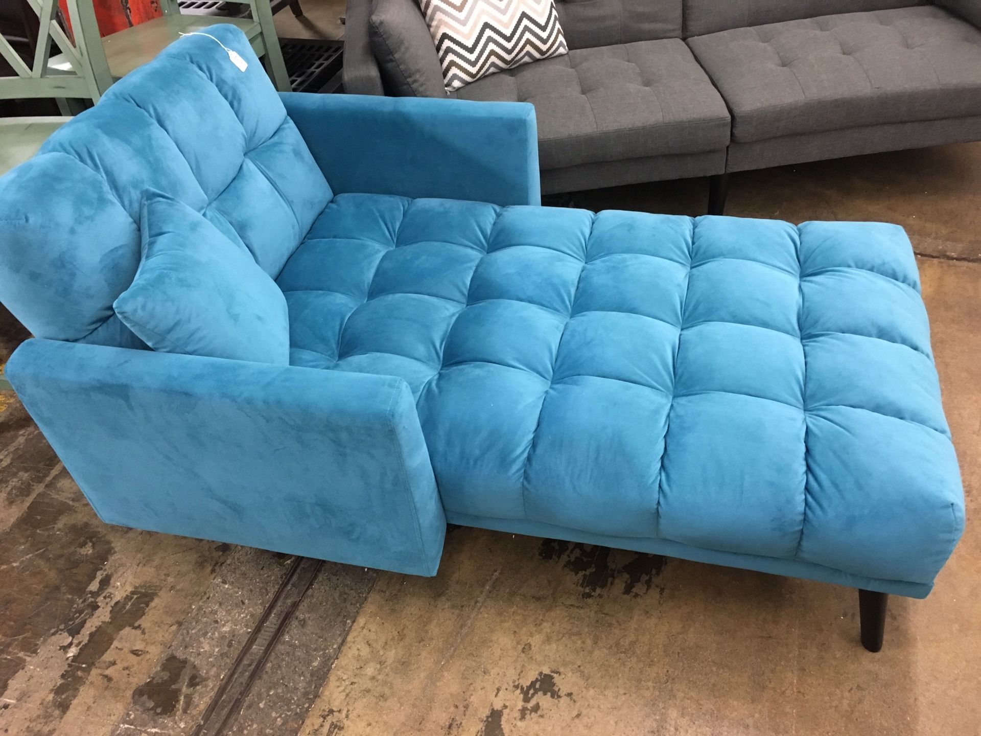 Sky Blue Chaise. New. Located at The Nickel Cellar 5201 W. 86th St.