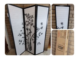 Oriental Shoji Room Divider Screen, Black 3 panel