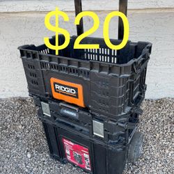 Husky Connect Rolling Tool Box + Ridgid Work Crate. Latches Broke But Still Locks