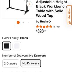 Husky 62” Adjustable Height Workbench – Solid Wood Top, Like New
