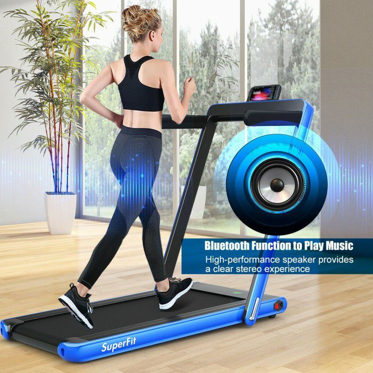 2.25 hp Blue 2-in-1 Folding Treadmill with Bluetooth Speaker LED Display