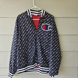 MENS CHAMPION SATIN BOMBER MESH LINED JACKET All-Over Logo Size XL