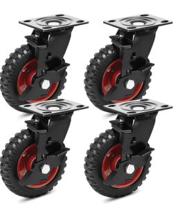 Humagineer 6 Inch Outdoor Heavy Duty Casters Wheels Set of 4, Sturdy Large Rubber Casters with Brake 1800 LBS, Industrial Grade Plate Swivel Castors w
