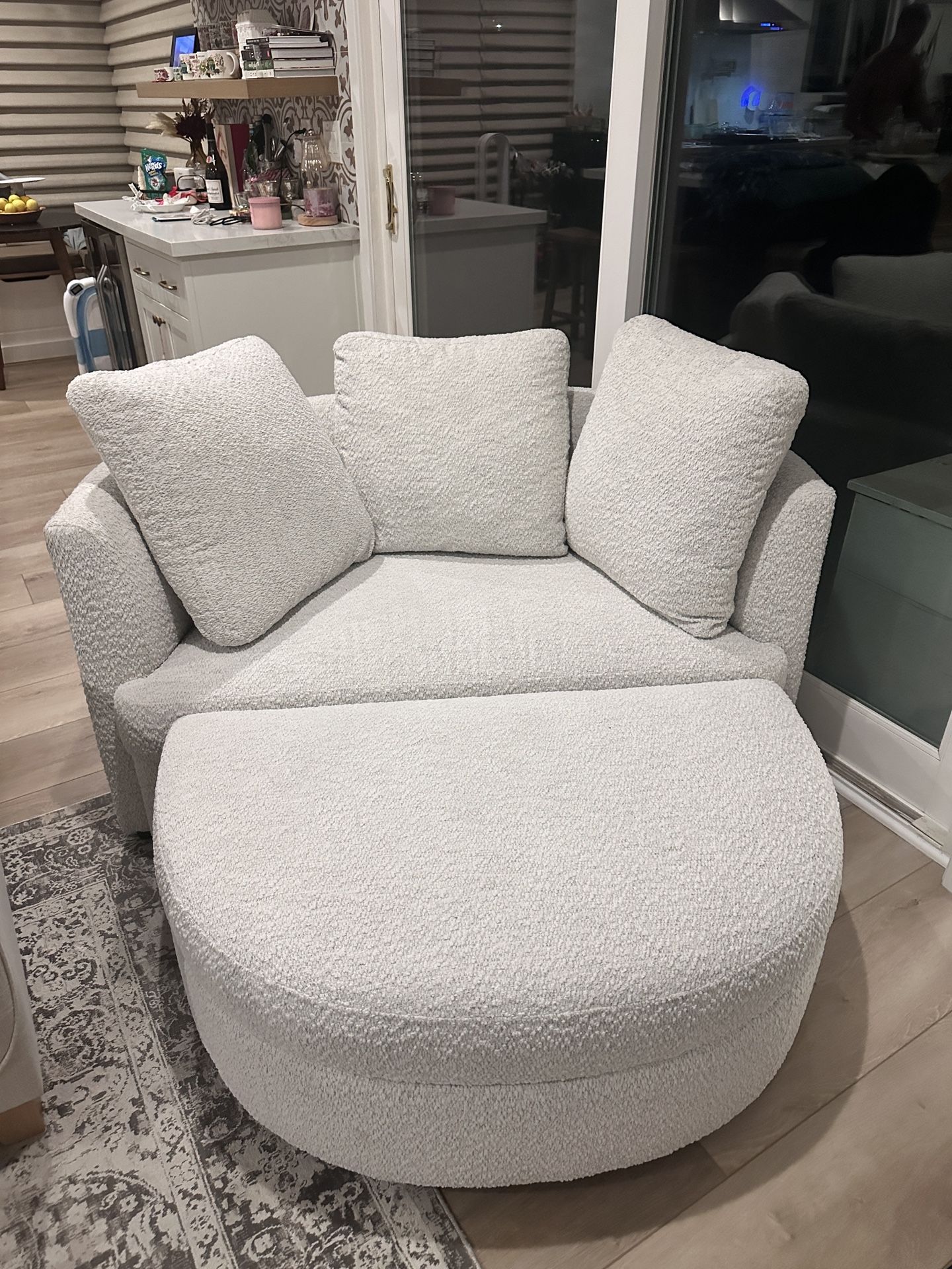 White Accent Chair With Ottoman