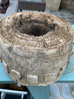 Authentic Antique Chinese Wooden Cart Wheel Hub – Rustic Decor / Planter Base