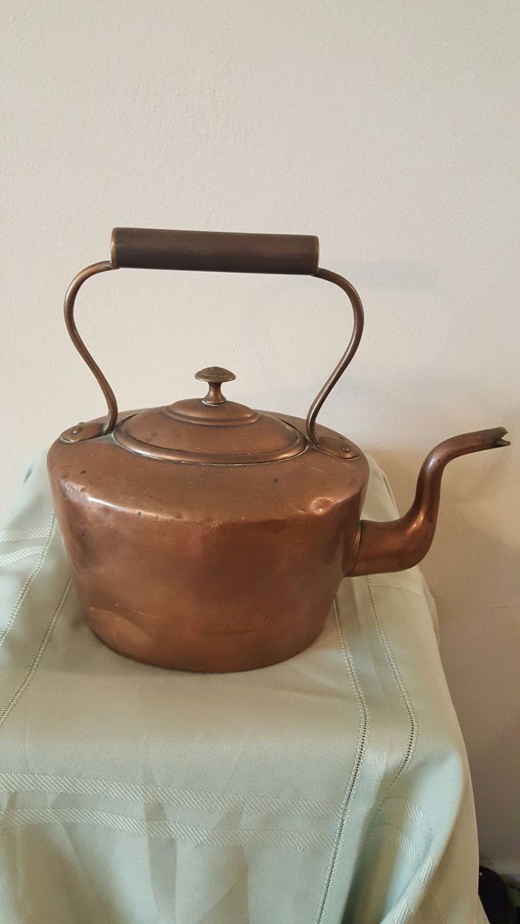 Antique English Pure Copper tea Kettle teapot copper handle & lid