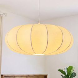 Lantern Pendant Light 19.7 Inch White Silk Bubble Hanging Lamp,Large Wabi Sabi Japanese Chandelier