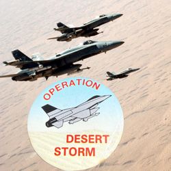 Vintage 1990s Operation Desert Storm Button Pin Jet Graphic, 1.75”