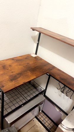 4 Tiers Microwave Stand with Shelves & 9 Hooks, Small Coffee Bar for Corner,