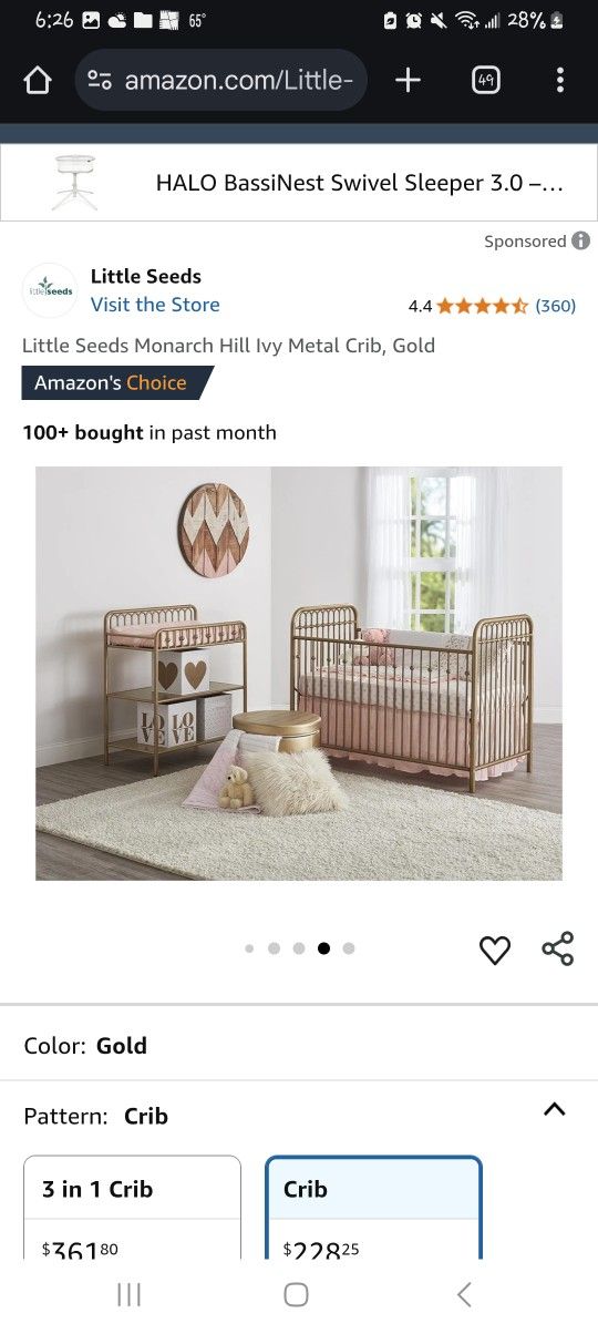 Monarch Hill Ivy Metal Gold Crib Set With Changing Table.