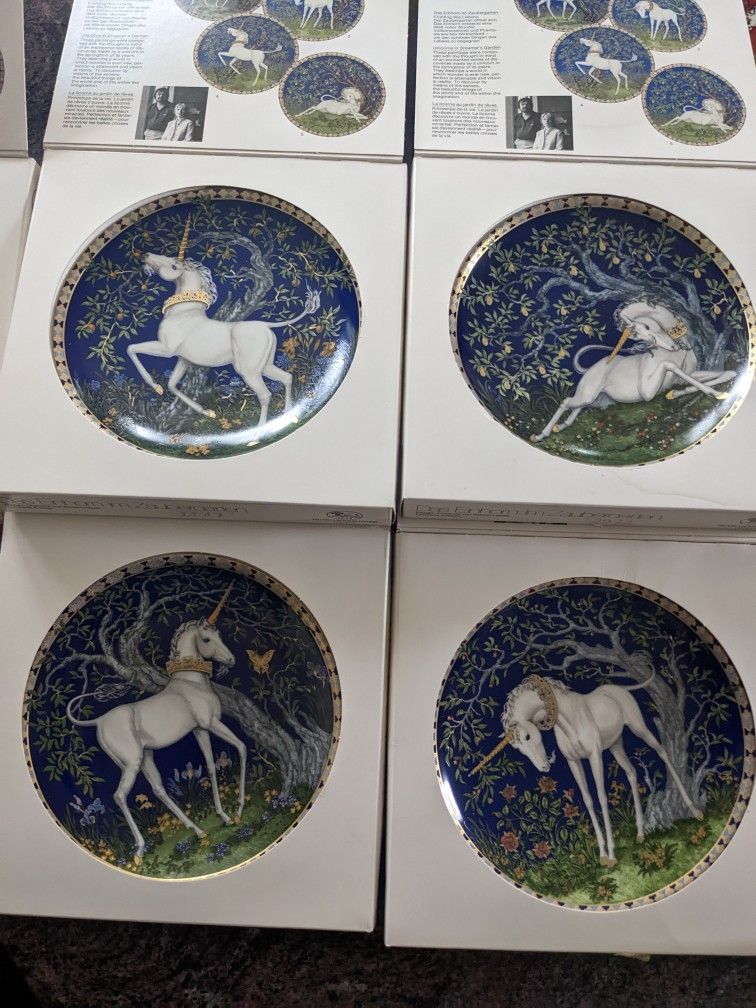 5 Set Hutshenreuther- Das EINHORN ZAUBERGARTEN Unicorns in Garden of Dreams Plate. Ea $20