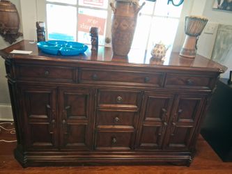 Dark Wood Buffet Sideboard with Drawers and Doors
