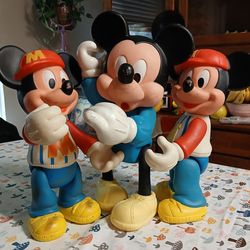 Lot of 3 vintage arco 12.5" ish? Poseable Vinyl Disney Mickey Figures