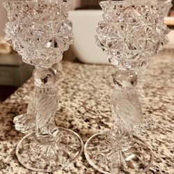 Vintage Hofbauer Byrdes German Lead Crystal Bird Candle Holders