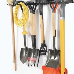 Heavy Duty Steel Adjustable Wall Mount Garden Tool Rack 48" Anti-Slip Hooks