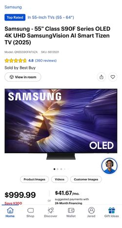 Samsung - 55" Class S90F Series OLED 4K UHD SamsungVision Al Smart Tizen TV (2025)