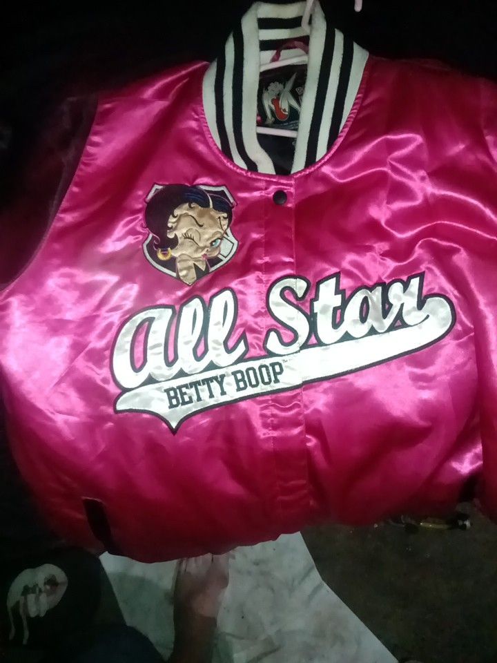 Betty Boop Vintage Three Exit L Letterman Jacket Pink Black Military Like New