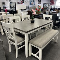 6PC White/ Gray Dining Table Set 