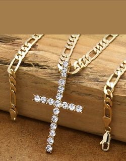 14k gold filled Figaro chain, with cross pendant with stamp.