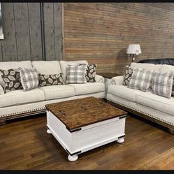 By Ashley Signature Harleson Natural Sofa and Loveseat 🌟 Living Room Set ✨ Brand New 💥 Delivery Available ✅