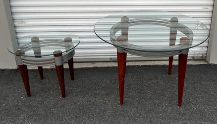 *Delivery Available* 2-Piece Glass Table Set – Round Dining Table + Matching End Table
