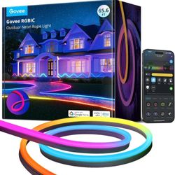 Outdoor Neon Rope Lights, 65.6ft RGBIC IP67 Waterproof Outdoor Decorations with 64 Scene Modes, Music Sync, Flexible LED Lights, Neon Lights Work with