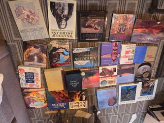 Various hard bound books.