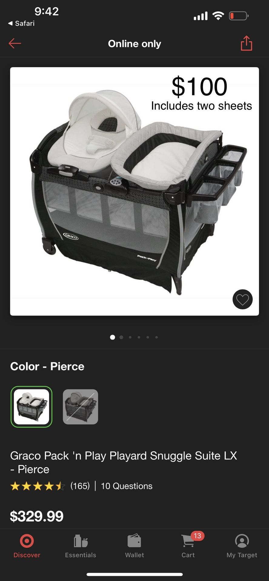 Graco Pack N Play Removable Rocker Seat Changing Table Diaper Organizer Includes Two Sheets