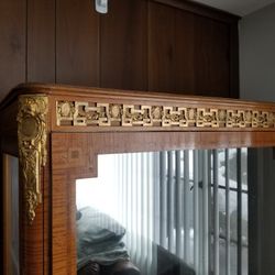 Antique Wood Case, Hand Inlays, Gold Gilt Cabinet