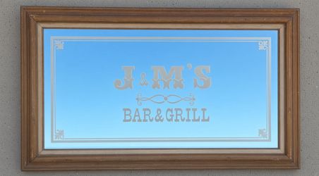 Two Vintage J & M's Bar & Grill Etched Mirror Signs